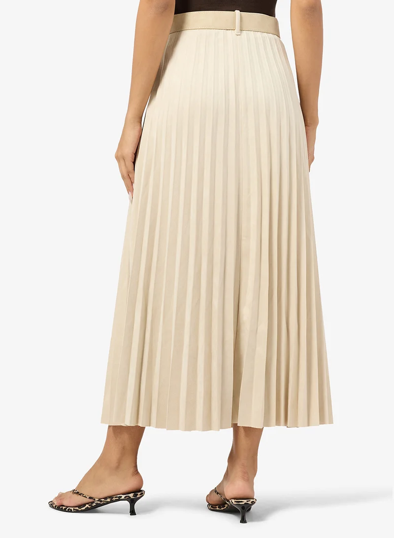 جينجر Belted Pleated Midi Skirt
